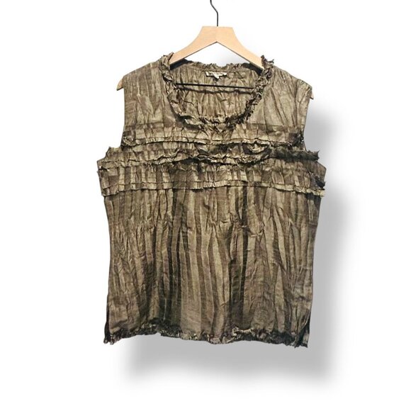 Chez Vous de France Y2K Bronze Sleeveless Ruffle Trim Boho Top Size Large - Picture 13 of 13